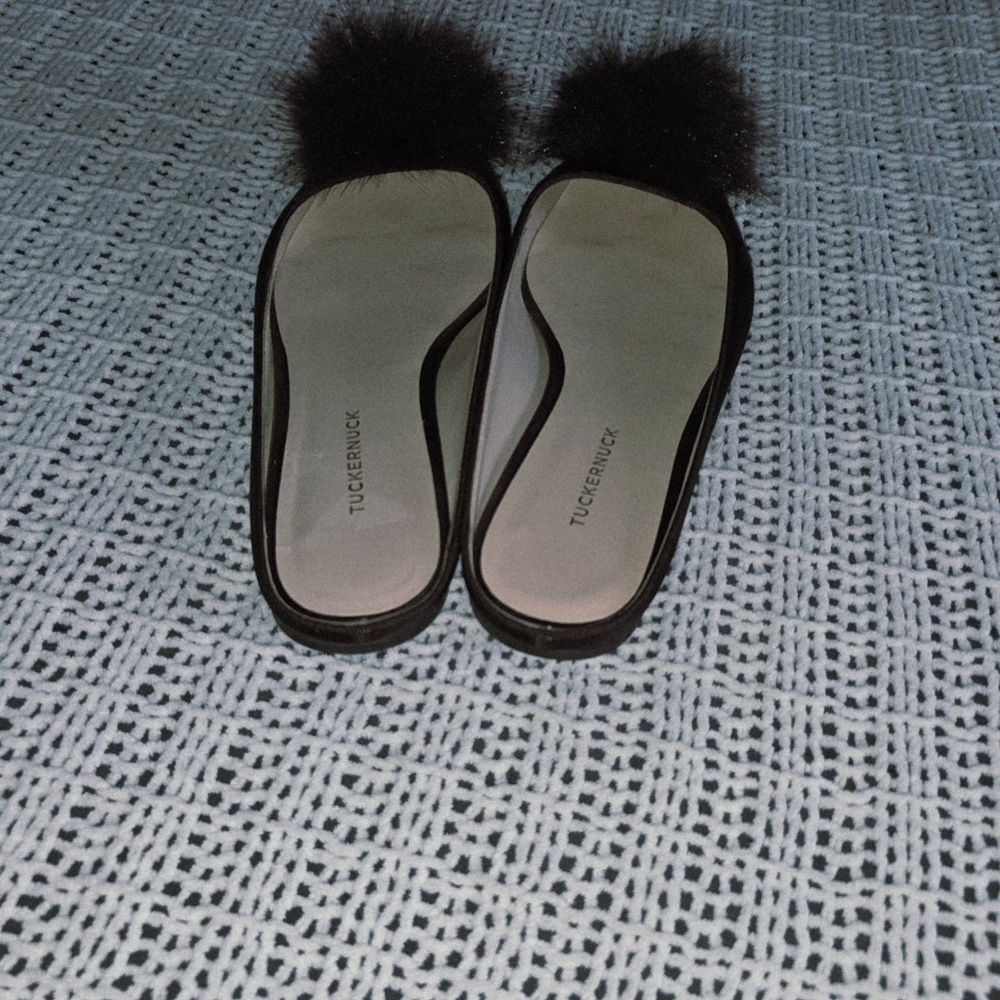 TUCKERNUCK Chocolate Satin Nilli Flats with Pom Pom Size 7 - Picture 5 of 11